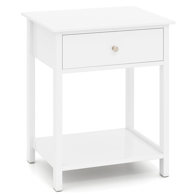White Nightstand with Drawer & Open Shelf – 48x40x58 cm