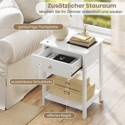 White Nightstand with Drawer & Open Shelf – 48x40x58 cm