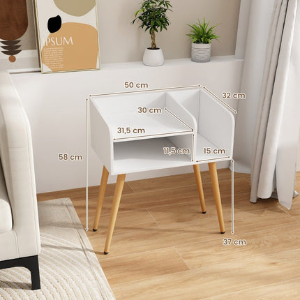 White Nightstand with Open Shelf, Metal Legs, Set of 2