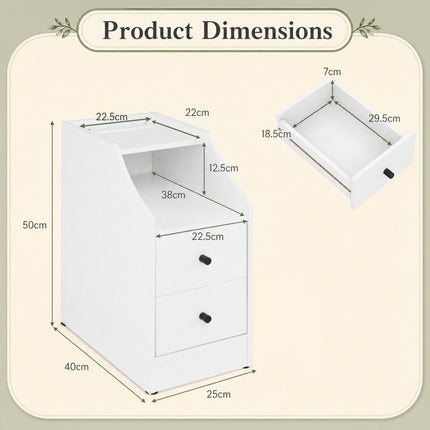 White Nightstand with USB, Type-C Ports & Drawers