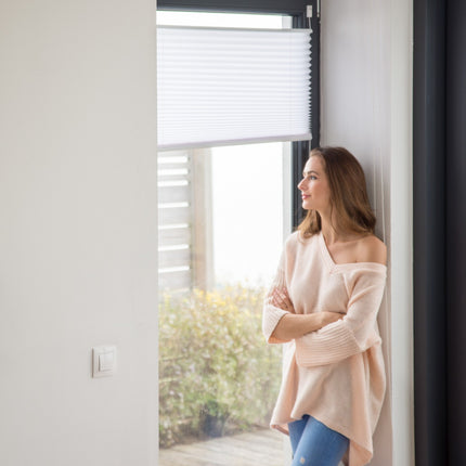 White No-Drill Pleated Blinds – Semi-Transparent
