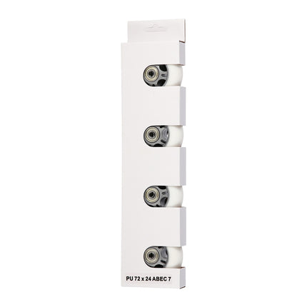White PU Skateboard Wheels 72x24 82A, ABEC-7 Bearings Set