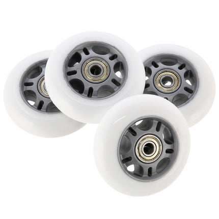 White PU Skateboard Wheels 72x24 82A, ABEC-7 Bearings Set