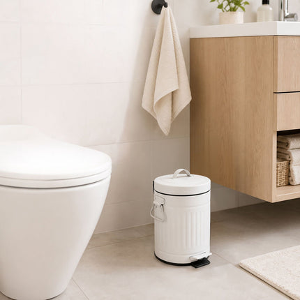 White Retro 3L Bathroom Pedal Bin with Soft-Close Lid