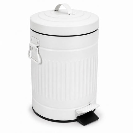 White Retro Bathroom Pedal Bin, 5 Litre Capacity