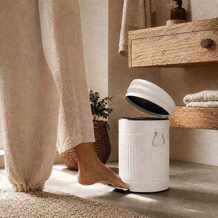 White Retro Bathroom Pedal Bin, 5 Litre Capacity