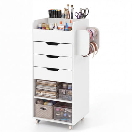 White Rolling Craft Cart with 3 Drawers & Shelves