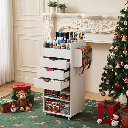 White Rolling Craft Cart with 3 Drawers & Shelves