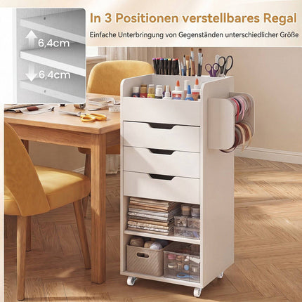 White Rolling Craft Cart with 3 Drawers & Shelves