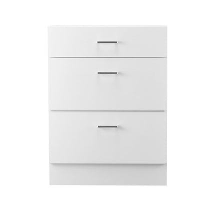White Shaker Base Cabinet, 24 Inch, 3 Soft-Close Drawers