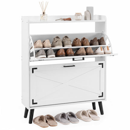 White Shoe Cabinet, 2 Drop-Down Drawers, 80x24x103 cm