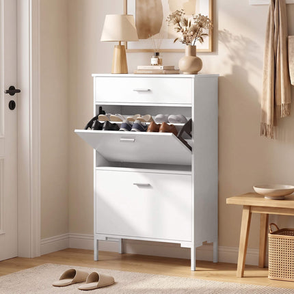 White Shoe Cabinet for 12 Pairs with Adjustable Shelves