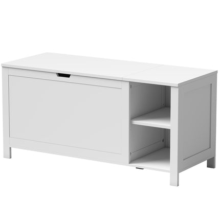 White Shoe Storage Bench with Adjustable Shelf and Seat
