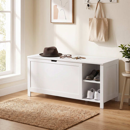 White Shoe Storage Bench with Adjustable Shelf and Seat