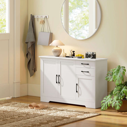 White Sideboard with 2 Drawers and Adjustable Shelf