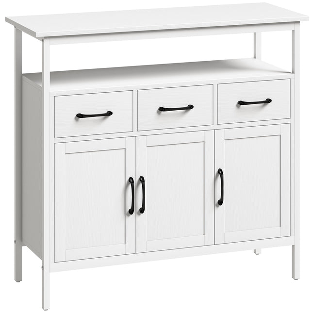 White Sideboard with Adjustable Shelves and 3 Drawers