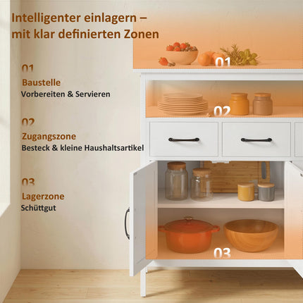 White Sideboard with Adjustable Shelves and 3 Drawers