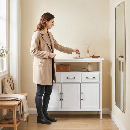 White Sideboard with Adjustable Shelves and 3 Drawers