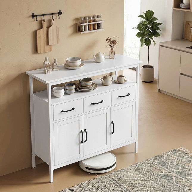White Sideboard with Adjustable Shelves and 3 Drawers