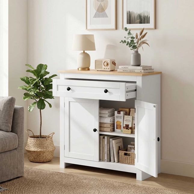 White Sideboard with Drawer and Adjustable Shelf, 78.5x35x80 cm