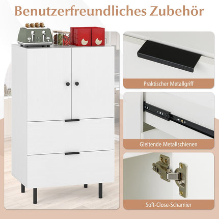White Sideboard with Metal Legs, Drawers & Doors, 60x41.5x102 cm