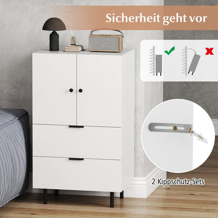 White Sideboard with Metal Legs, Drawers & Doors, 60x41.5x102 cm