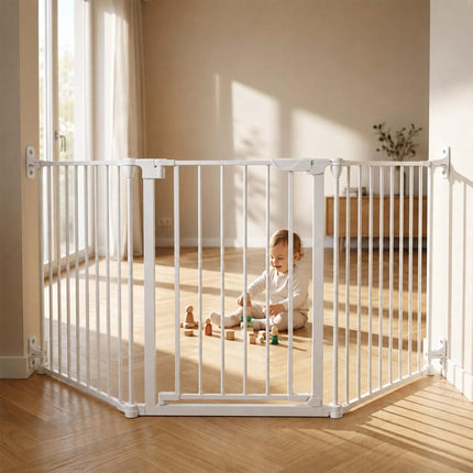 White Steel Safety Gate, Adjustable 85–180 cm