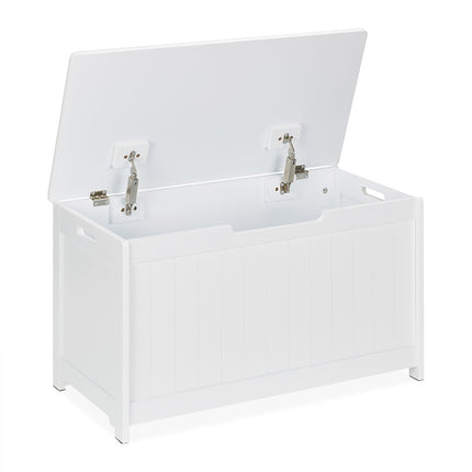 White Storage Chest with Lid – Slatted Design