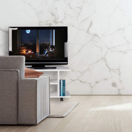 White TV cabinet on wheels