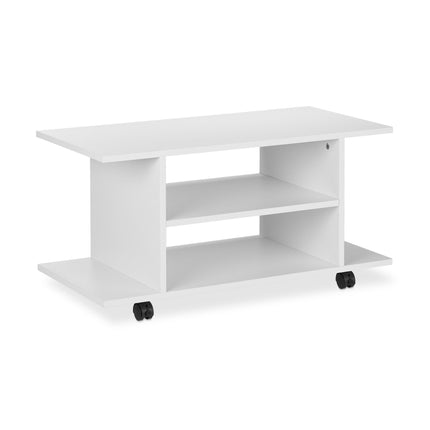White TV cabinet on wheels