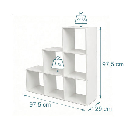 White Tiered Shelf, 6 Compartments, 97.5x97.5x29 cm