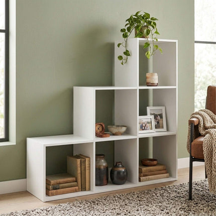 White Tiered Shelf, 6 Compartments, 97.5x97.5x29 cm