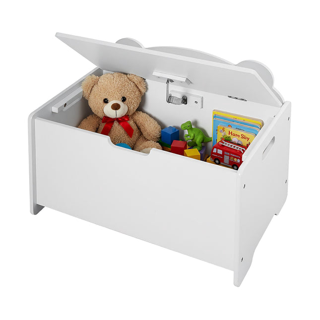 White Toy Chest with Lid – Bear Silhouette Design