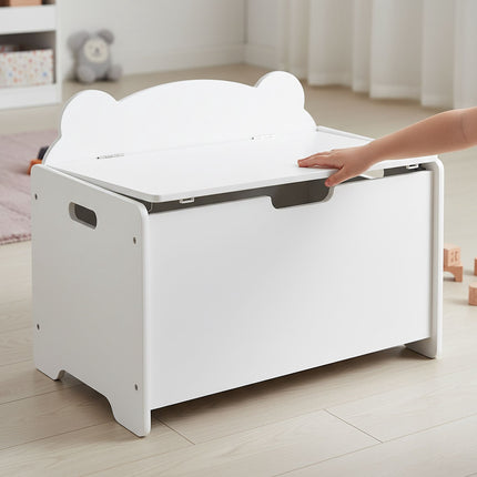 White Toy Chest with Lid – Bear Silhouette Design
