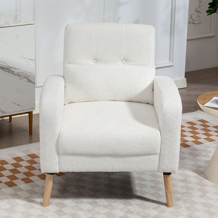White Upholstered Armchair with Cushion, Rubberwood Legs