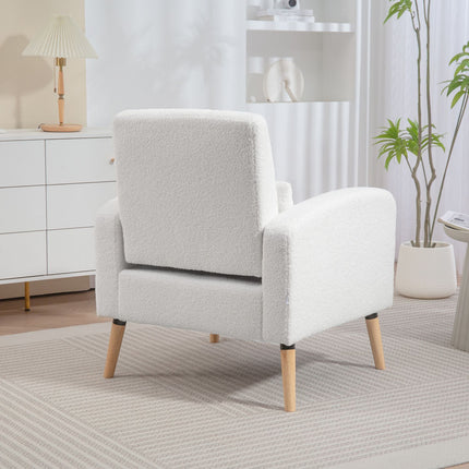 White Upholstered Armchair with Cushion, Rubberwood Legs