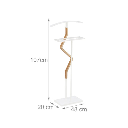 White Wood and Metal Valet Suit Stand