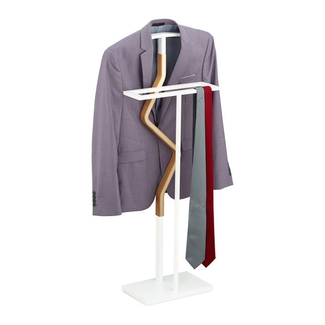 White Wood and Metal Valet Suit Stand