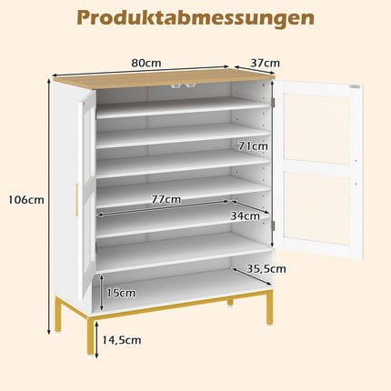 White Wooden Shoe Cabinet with Adjustable Shelves & Mesh Doors