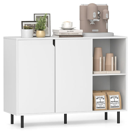 White Wooden Sideboard with Adjustable Shelves and Doors