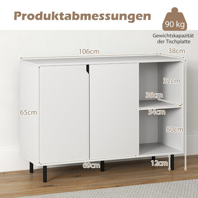 White Wooden Sideboard with Adjustable Shelves and Doors