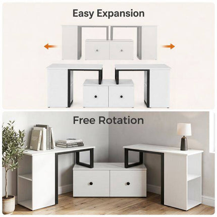 White Wooden TV Cabinet with Drawers and Open Compartments