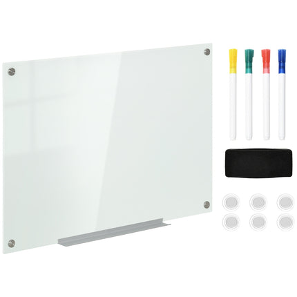 Whiteboard glass board, easel, shelf, 90x60Cm, 4 pens