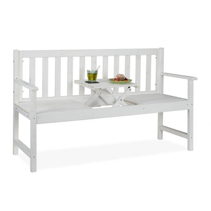 White garden bench with table