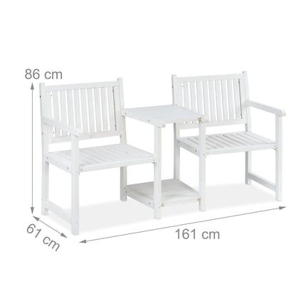 White garden bench with table