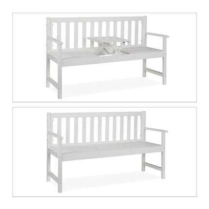 White garden bench with table