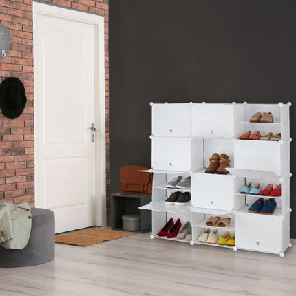 White shoe cabinet with 24 compartments