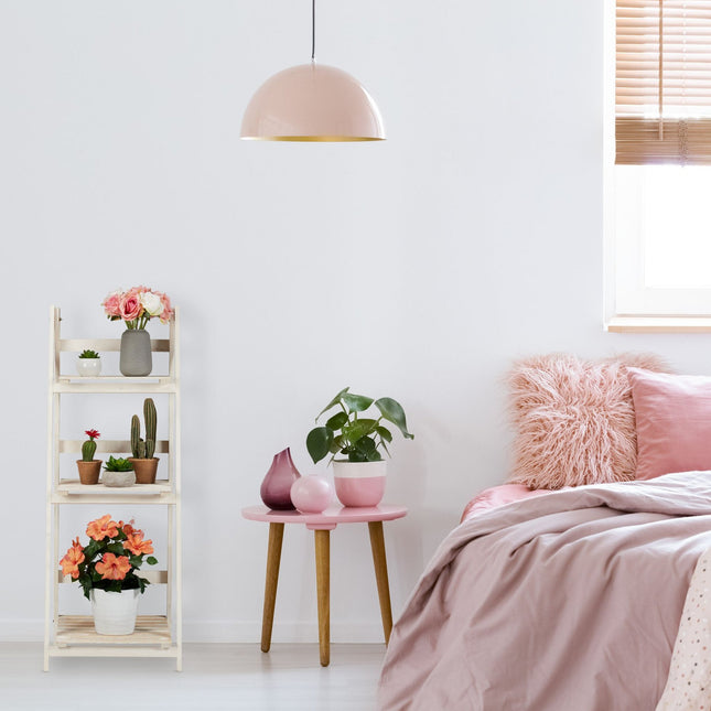 White stairs with wooden flowers