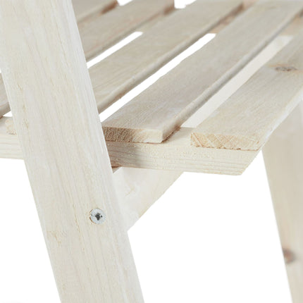 White stairs with wooden flowers