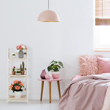 White stairs with wooden flowers